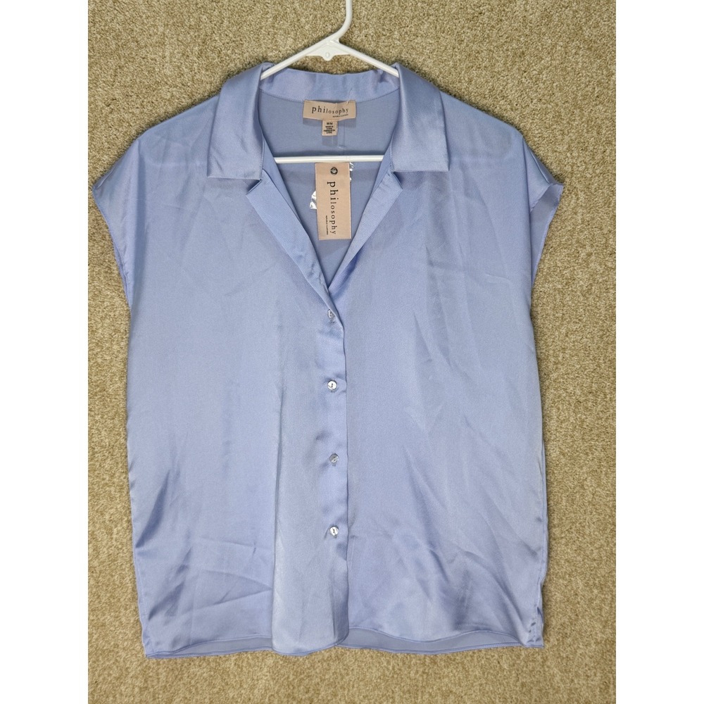 Philosophy Republic Clothing light blue shiny button down blouse medium